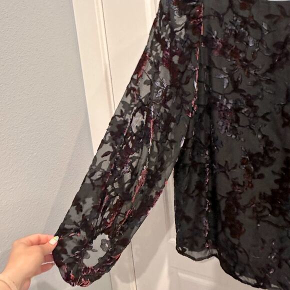 LOFT Velvet Multicolor Flower Burnout Top - Picture 3 of 6